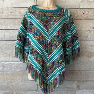 Multicolor Knit Poncho Sweater